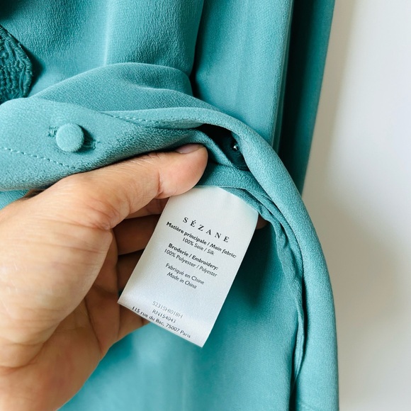 SEZANE Chloe Sage Silk Blouse Size 36(US4) - Picture 13 of 16